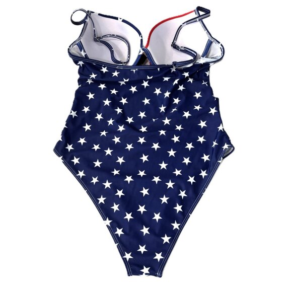 Patriotic Red White Blue One Piece Swimwear Size M NWT - Picture 4 of 8